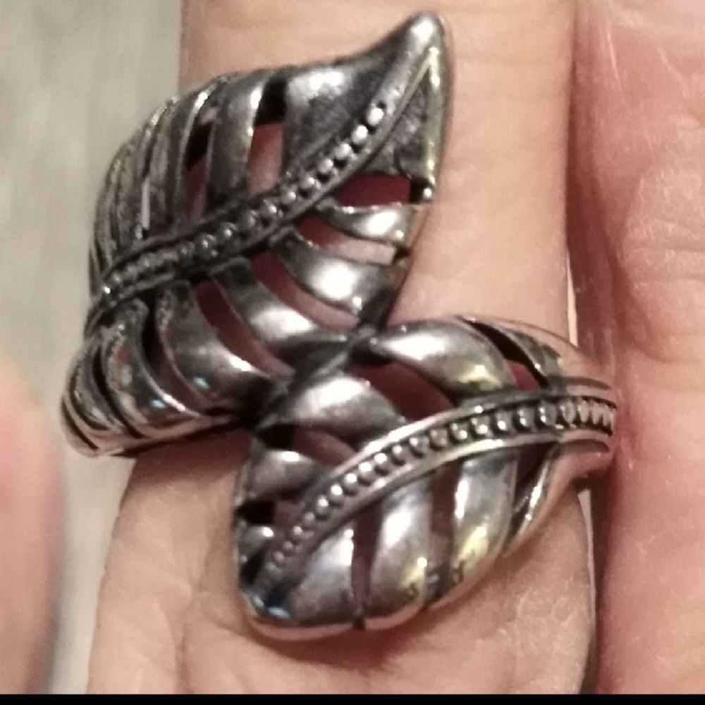 Spring fresh Sterling Silver palm tree leaf ring 7